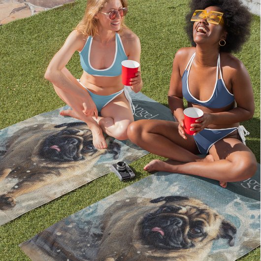 Serviette De Plage Happy Carlin at the Beach personnalisable