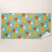 Serviette De Plage Happy Daisy Flower Motif Blue (Devant)