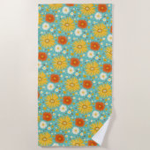 Serviette De Plage Happy Daisy Flower Motif Blue (Devant)