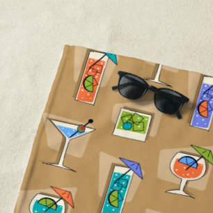 Serviette De Plage Happy Hour Retro Hawaiian Tropical Boissons - Khak