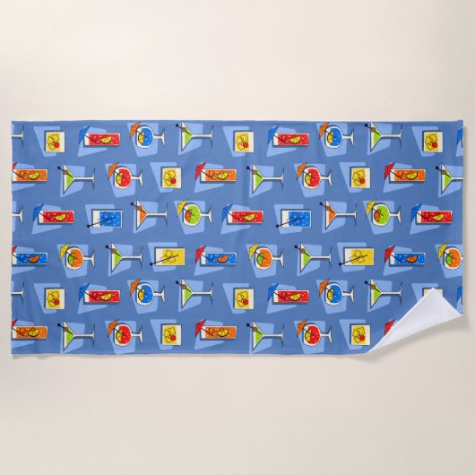 Serviette De Plage Happy Hour Retro Hawaiian Tropical Dracks - Blue (Devant)