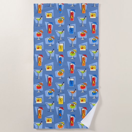 Serviette De Plage Happy Hour Retro Hawaiian Tropical Dracks - Blue (Devant)
