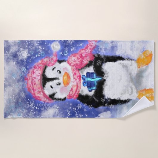 Serviette De Plage Happy Penguin - Noël - (Devant)