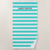 Serviette De Plage Happy Place Neon Aqua et White Stripe Beach Towel (Devant)