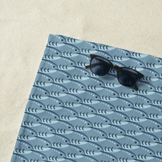 Serviette De Plage Happy Schooling Fish Blue Beach Towel (En situation)