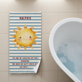Serviette De Plage Happy Sun Watercolor Blue Stripes Kids