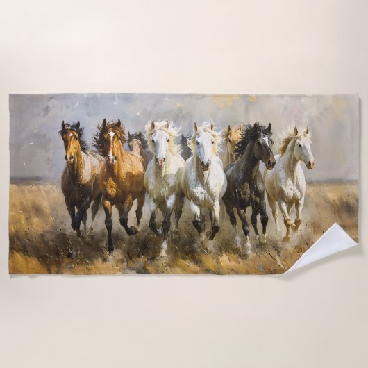Serviette De Plage Harde de Cheval Galloping Mustang Peinture (Devant)