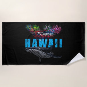 SERVIETTE DE PLAGE HAWAII NYE TRIBAL POLYNÉSIEN HUMPBACK FEU
