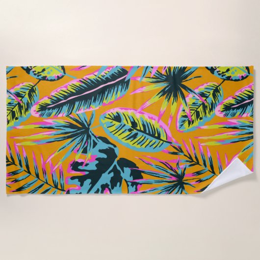 Serviette De Plage Hawaiian Tropical Feuilles Et Plante Imprimer Moti (Devant)