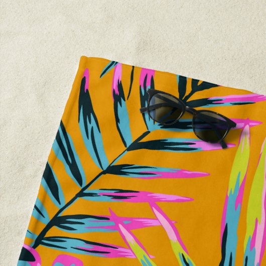 Serviette De Plage Hawaiian Tropical Feuilles Et Plante Imprimer Moti (En situation)