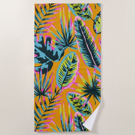 Serviette De Plage Hawaiian Tropical Feuilles Et Plante Imprimer Moti (Devant)