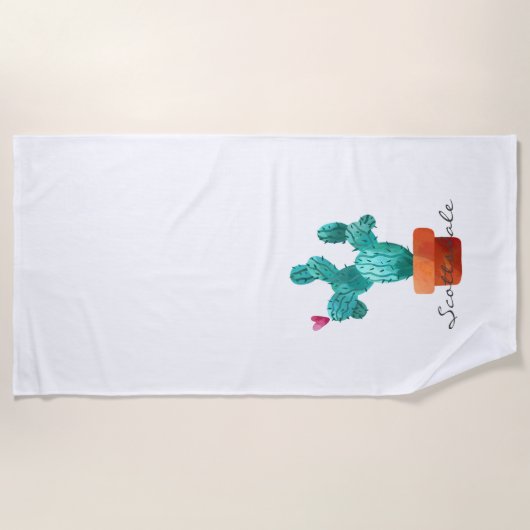 Serviette De Plage Heart Cactus Green Pink Scottsdale Desert Fun (Devant)