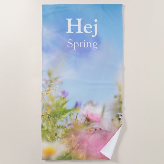 Serviette De Plage Hej Printemps, fleurs sauvages naturelles sous un  (Devant)