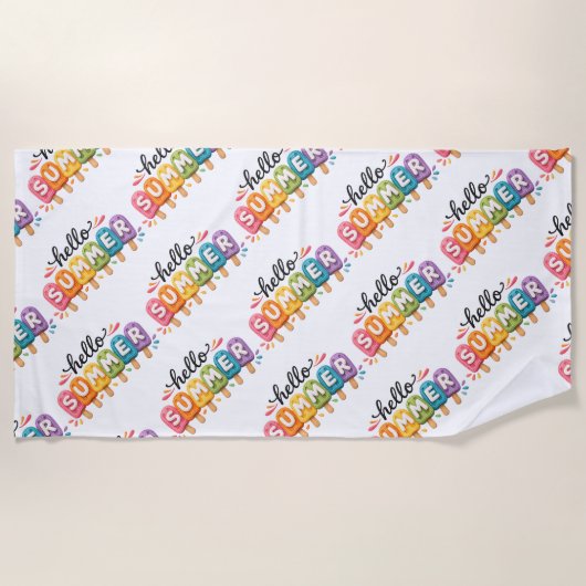 Serviette De Plage Hello Summer Faux Yarn Design (Devant)
