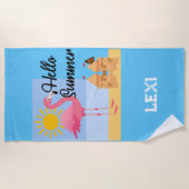 Serviette De Plage Hello Summer Pink Flamant rose Design - Beach Towe (Devant)