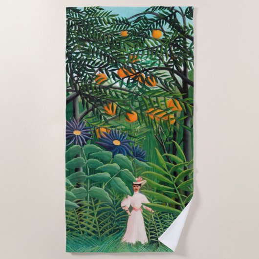 Serviette De Plage Henri Rousseau - Une femme marche dans une forêt e (Devant)