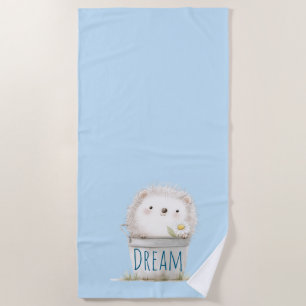 Serviette De Plage Hérisson de jardin bleu avec fleur de marguerite