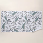 Serviette De Plage Heron et marais Plantes gris monochrome (Devant)