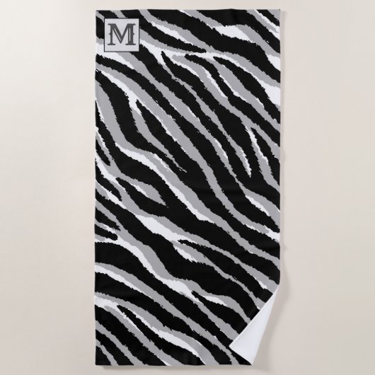 Serviette De Plage Heure d'été de luxe Monogramme Tiger Argent (Devant)