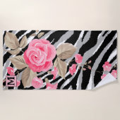 Serviette De Plage Heure d'été de luxe Rose de tigre monogramme (Devant)