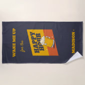 Serviette De Plage Heure heureuse du texte personnalisé (Devant)