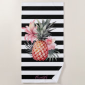 Serviette De Plage Hibiscus d'ananas, Blancs noirs (Devant)