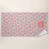 Serviette De Plage Hibiscus de corail Monogramme (Devant)
