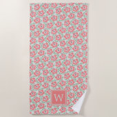 Serviette De Plage Hibiscus de corail Monogramme (Devant)