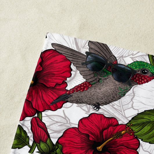 Serviette De Plage Hibiscus et colibris (En situation)