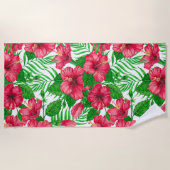 Serviette De Plage Hibiscus et palmiers feuilles (Devant)