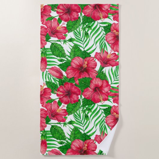 Serviette De Plage Hibiscus et palmiers feuilles (Devant)