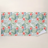 Serviette De Plage Hibiscus Feuille tropical Aquarelle florale (Devant)