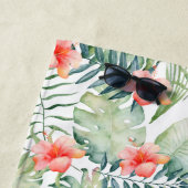 Serviette De Plage Hibiscus Feuille tropical Aquarelle florale (En situation)