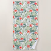 Serviette De Plage Hibiscus Feuille tropical Aquarelle florale (Devant)