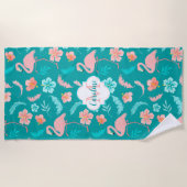Serviette De Plage Hibiscus Flamant rose rose Motif tropical (Devant)