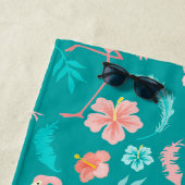 Serviette De Plage Hibiscus Flamant rose rose Motif tropical (En situation)