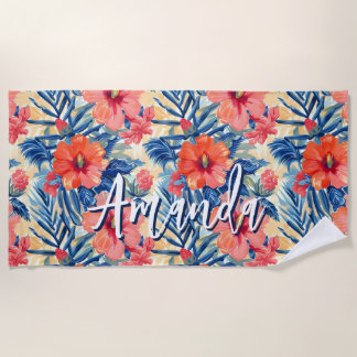 Serviette De Plage Hibiscus Fleurs Motif Floral Été Tropical