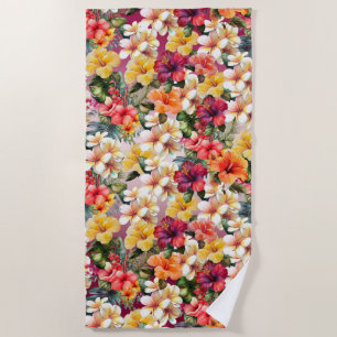 Serviette De Plage Hibiscus floral Tropical Rouge Blanc Jaune
