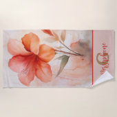 Serviette De Plage Hibiscus Flower Design avec un monogramme élégant (Devant)