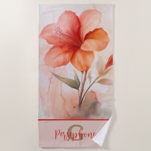 Serviette De Plage Hibiscus Flower Design avec un monogramme élégant (Devant)