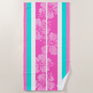 Serviette De Plage Hibiscus Hawaïen De Surf Haleiwa Strié - Rose