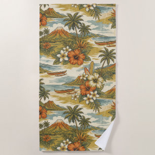 Serviette De Plage Hibiscus Island Hawaiian Scenic - Or et Orange