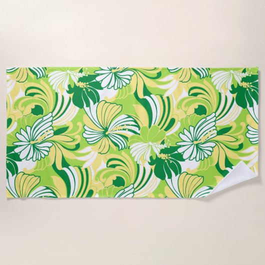 Serviette De Plage Hibiscus Jungle Hawaiian Tropical Floral - Lime (Devant)