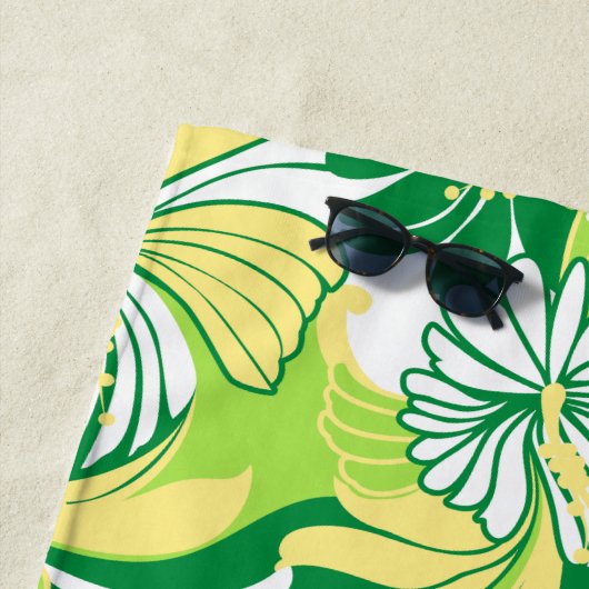 Serviette De Plage Hibiscus Jungle Hawaiian Tropical Floral - Lime (En situation)