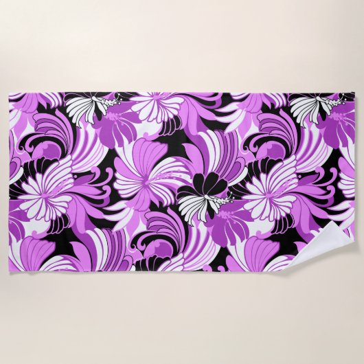 Serviette De Plage Hibiscus Jungle Hawaiian Tropical Floral - Violet (Devant)