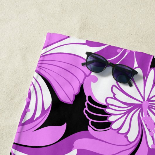 Serviette De Plage Hibiscus Jungle Hawaiian Tropical Floral - Violet (En situation)