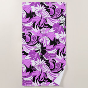 Serviette De Plage Hibiscus Jungle Hawaiian Tropical Floral - Violet
