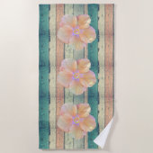 Serviette De Plage hibiscus rayé en bois peint (Devant)