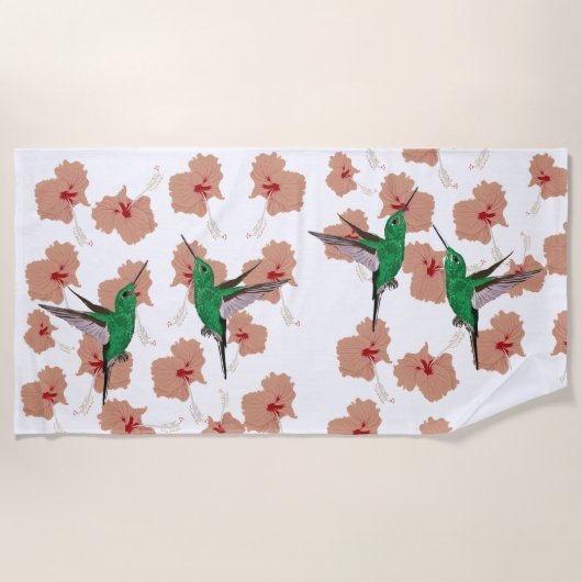Serviette De Plage Hibiscus rose Colibri vert (Devant)