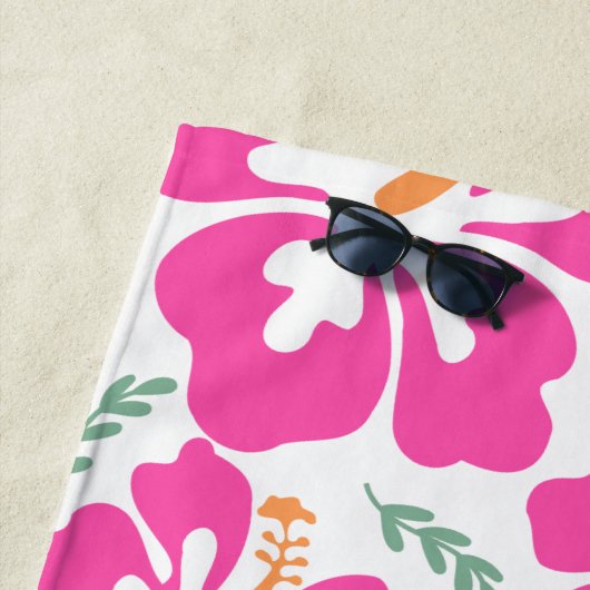 Serviette De Plage Hibiscus rose esthétique répétition motif (En situation)